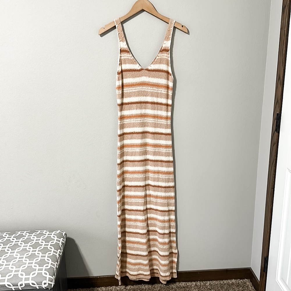 Saltwater Luxe Cream/Tan/Brown Striped Sleeveless Maxi Dress Large